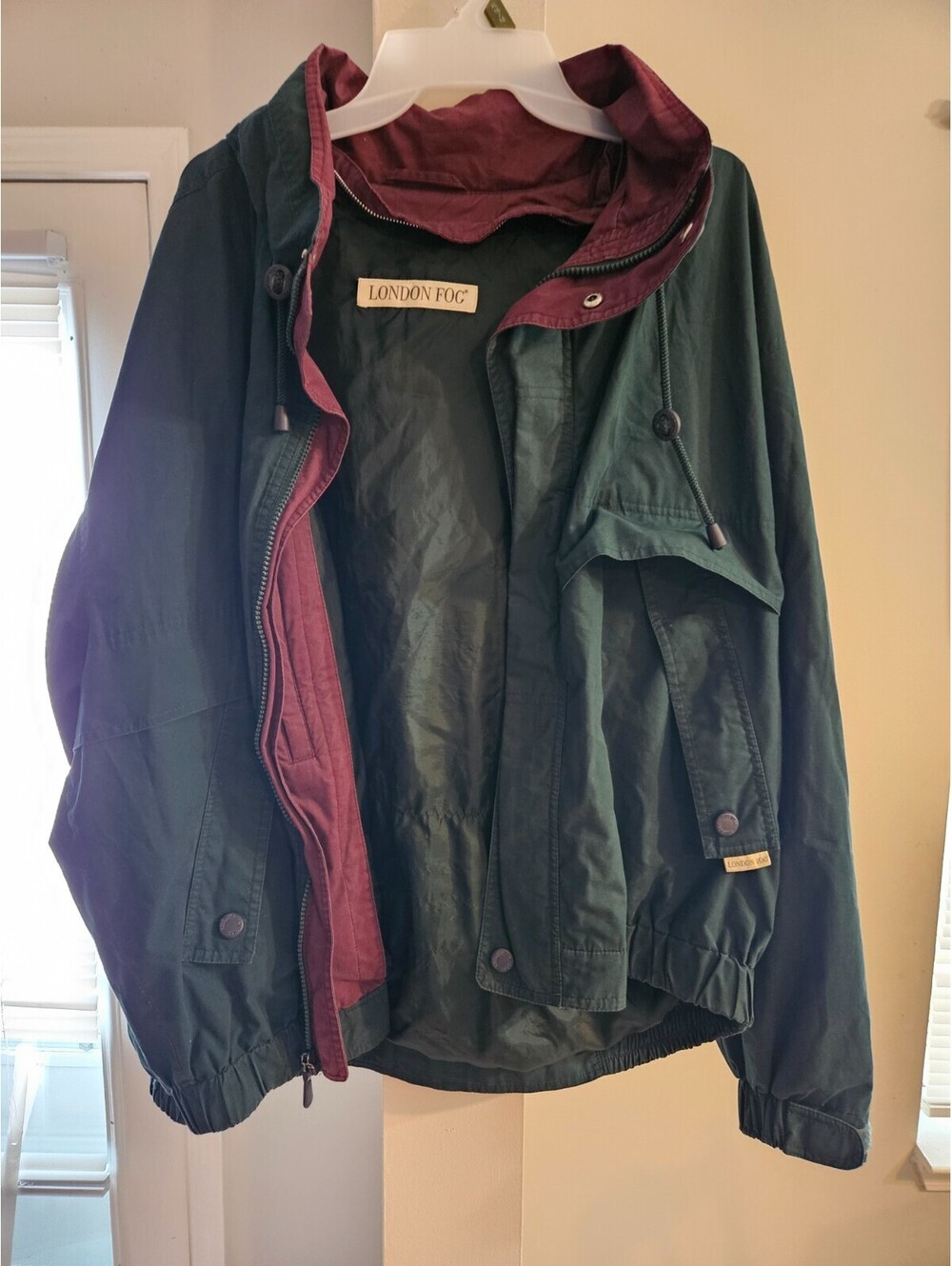 Men's London Fog Winter Coat Jacket Parka Hood Green Red Lining XL